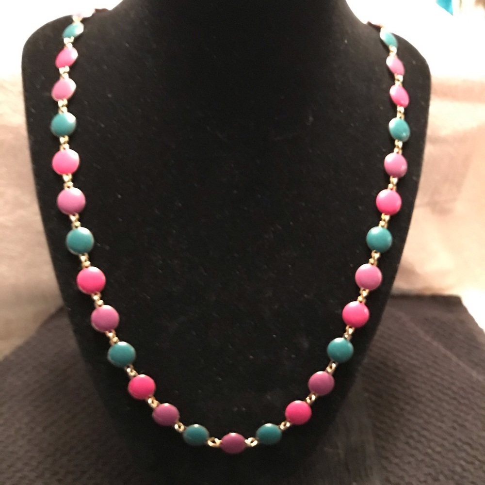 Vintage Pink, Green and Purple Beaded Necklace